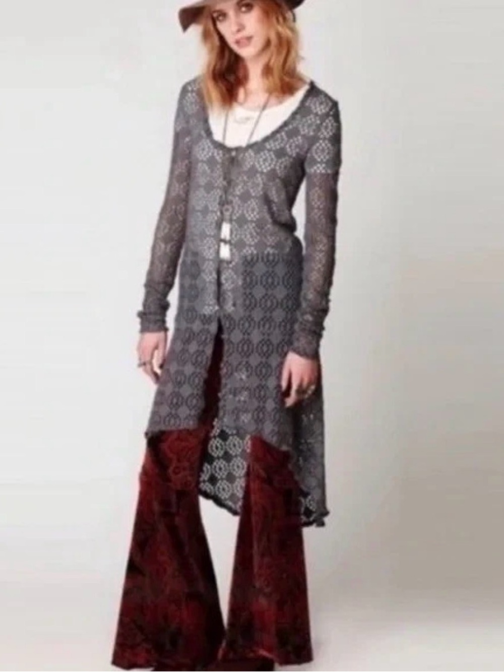 Free People Beach Crochet High-Low Button Front Dress pockets Medium
